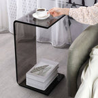 Modern Square Lucite C-Table in Black, Tan & Clear
