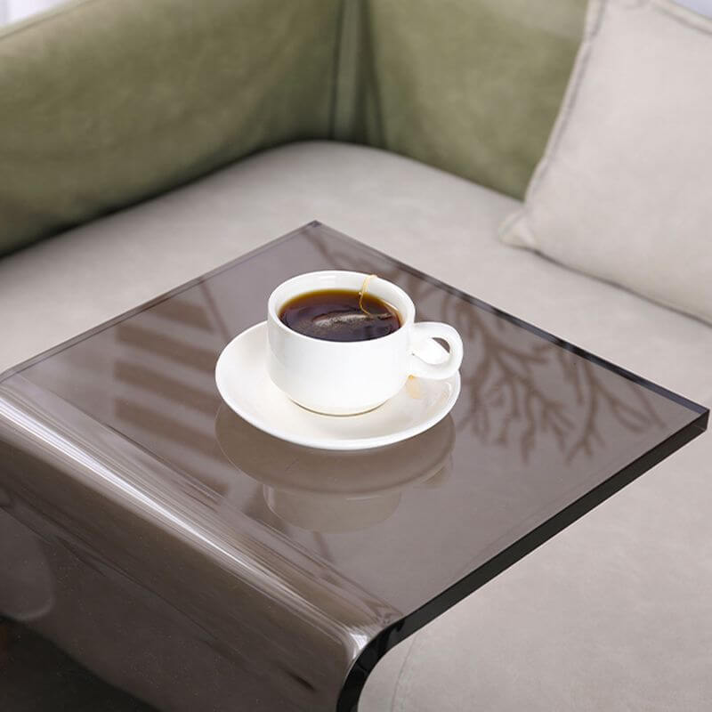 Modern Square Lucite C-Table in Black, Tan & Clear