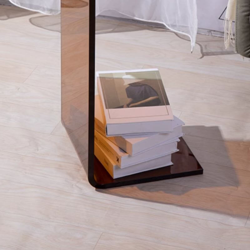 Modern Square Lucite C-Table in Black, Tan & Clear