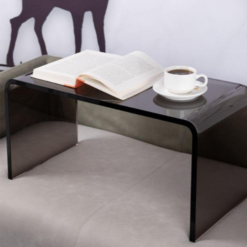 Modern Square Lucite C-Table in Black, Tan & Clear