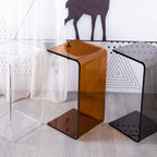 Modern Square Lucite C-Table in Black, Tan & Clear