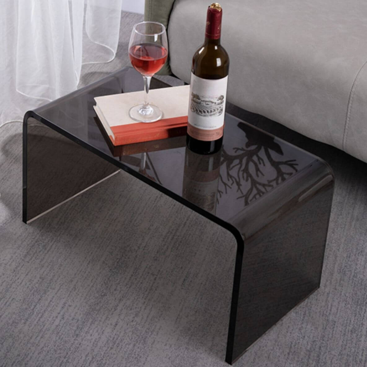 Modern Square Lucite C-Table in Black, Tan & Clear