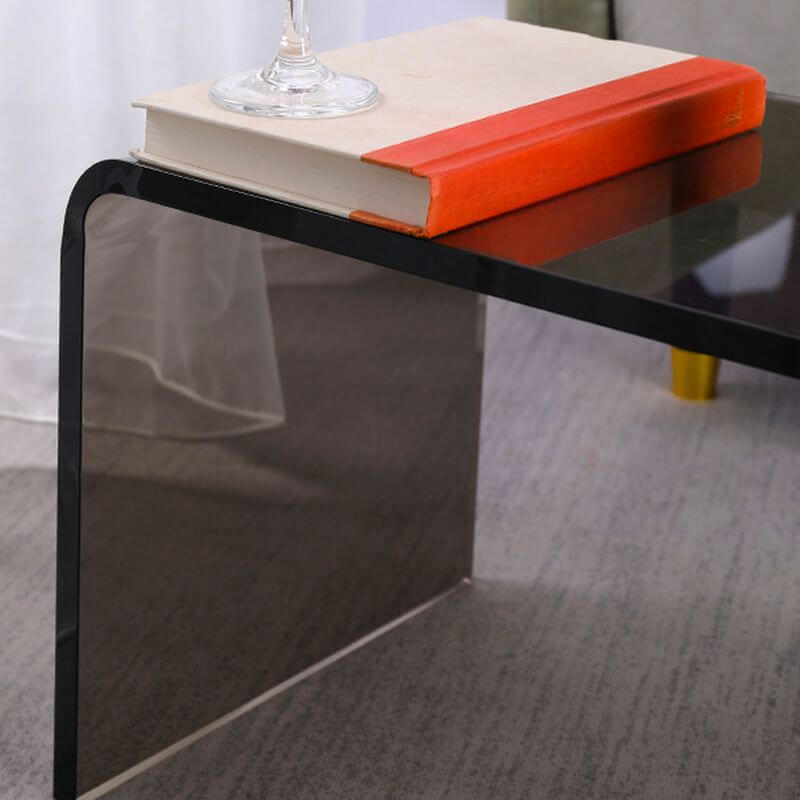 Modern Square Lucite C-Table in Black, Tan & Clear