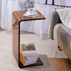 Modern Square Lucite C-Table in Black, Tan & Clear