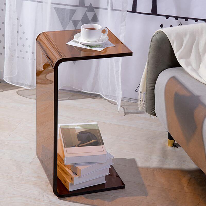 Modern Square Lucite C-Table in Black, Tan & Clear