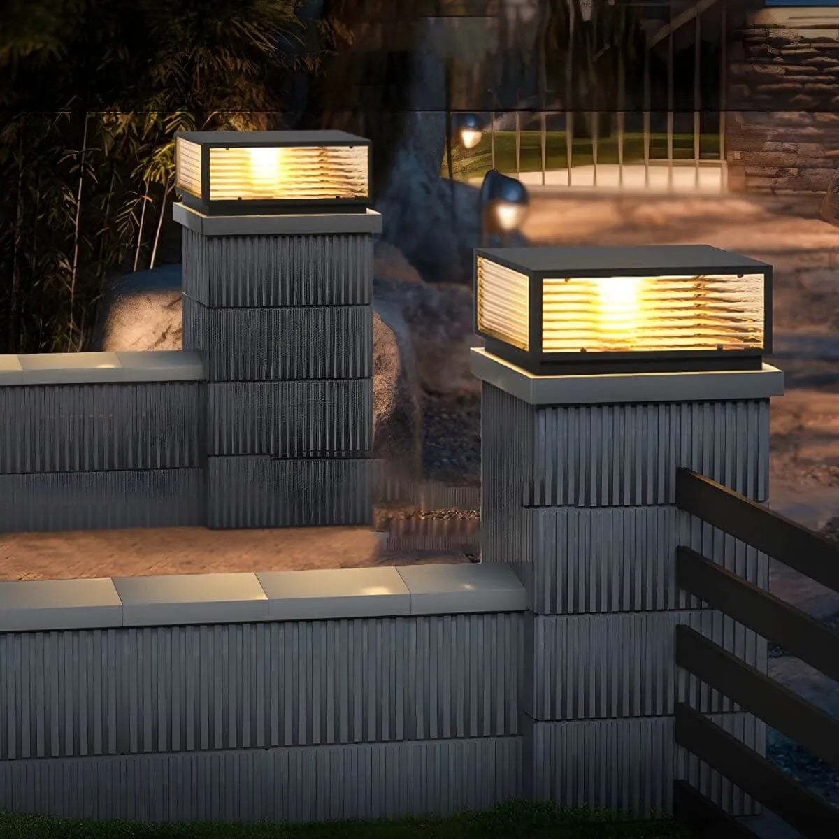 Modern Square Metal Outdoor Pillar Lamp – Waterproof Tabletop Light