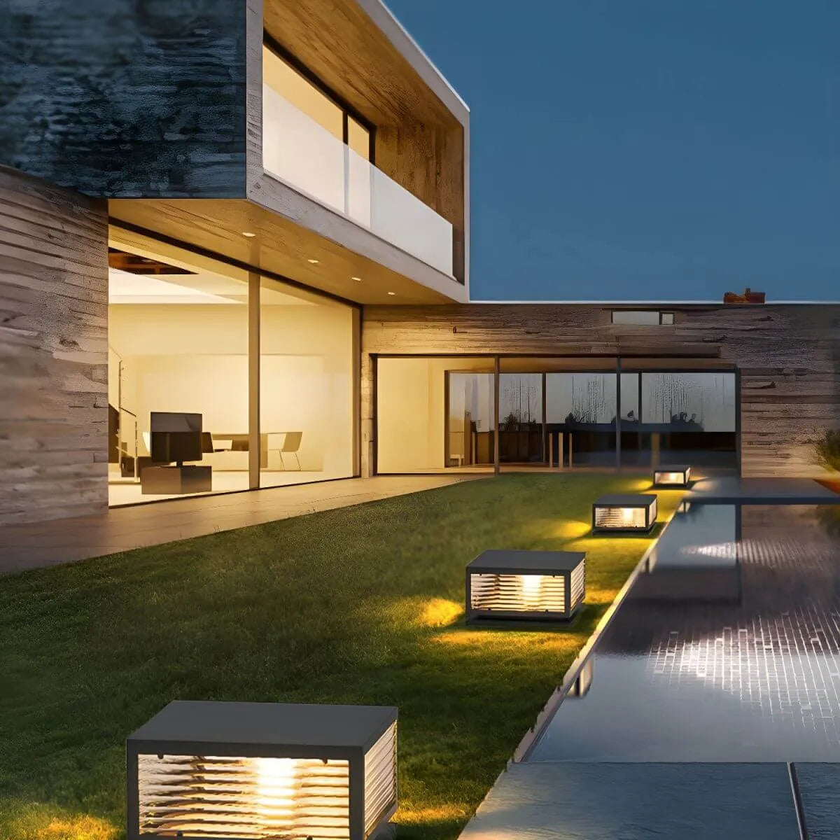 Modern Square Metal Outdoor Pillar Lamp – Waterproof Tabletop Light