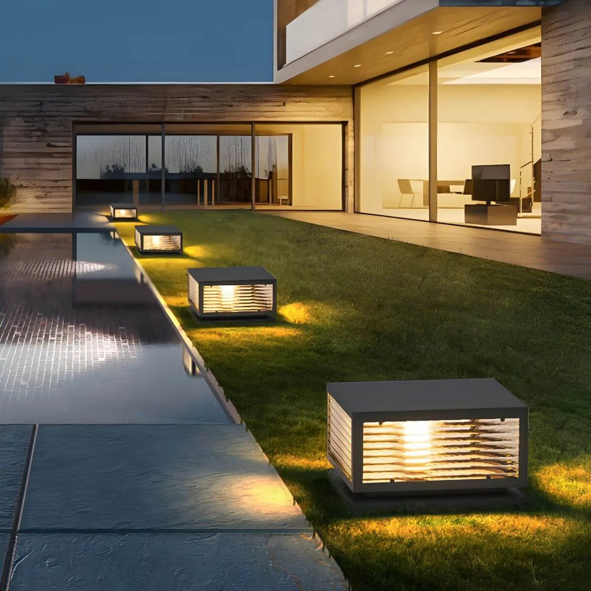Modern Square Metal Outdoor Pillar Lamp – Waterproof Tabletop Light