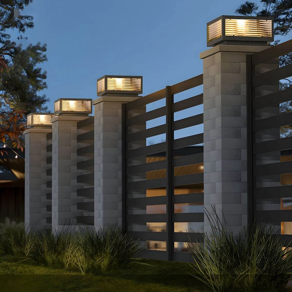 Modern Square Metal Outdoor Pillar Lamp – Waterproof Tabletop Light