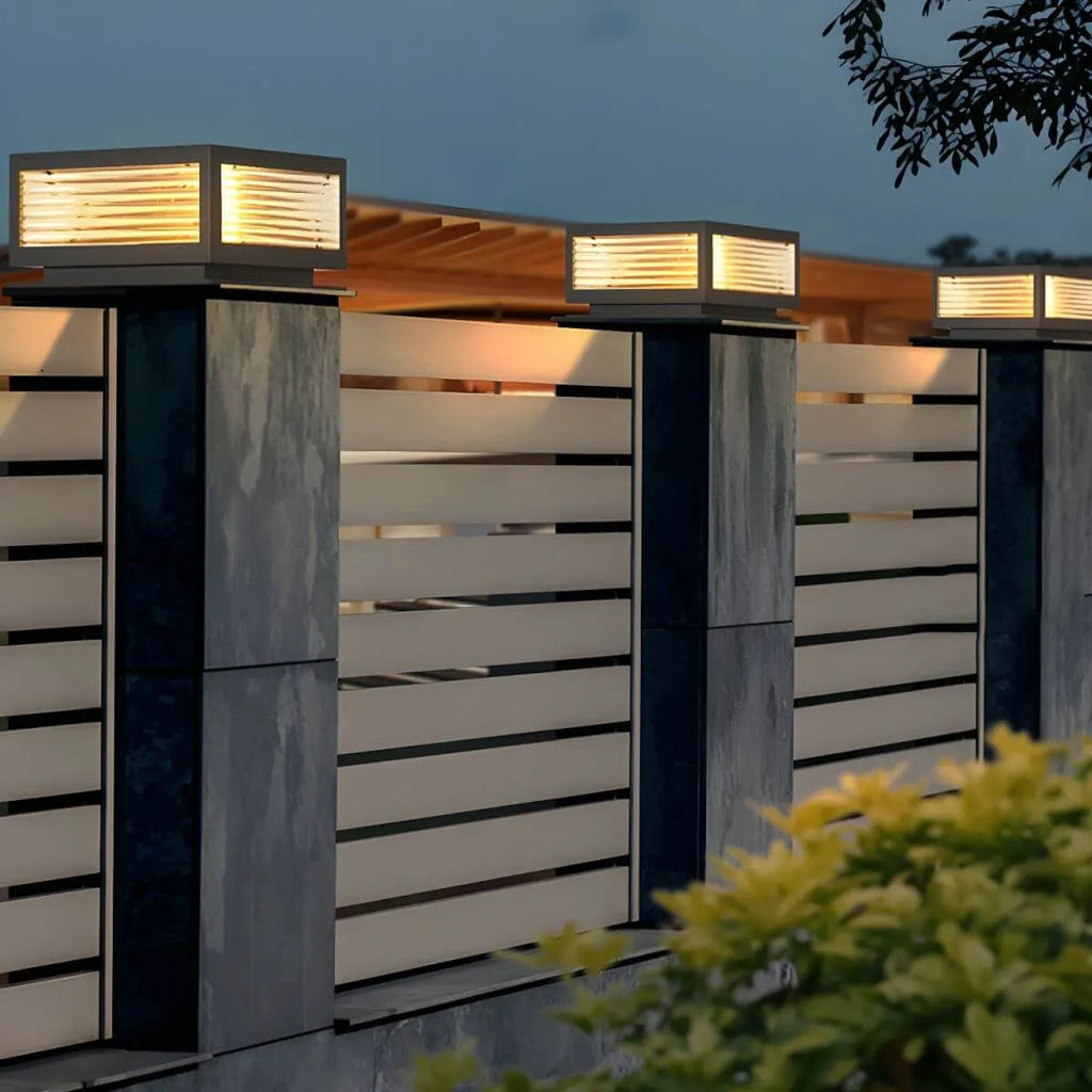 Modern Square Metal Outdoor Pillar Lamp – Waterproof Tabletop Light