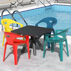 Modern Square Plastic Dining Table for Patio – Waterproof & Umbrella-Ready