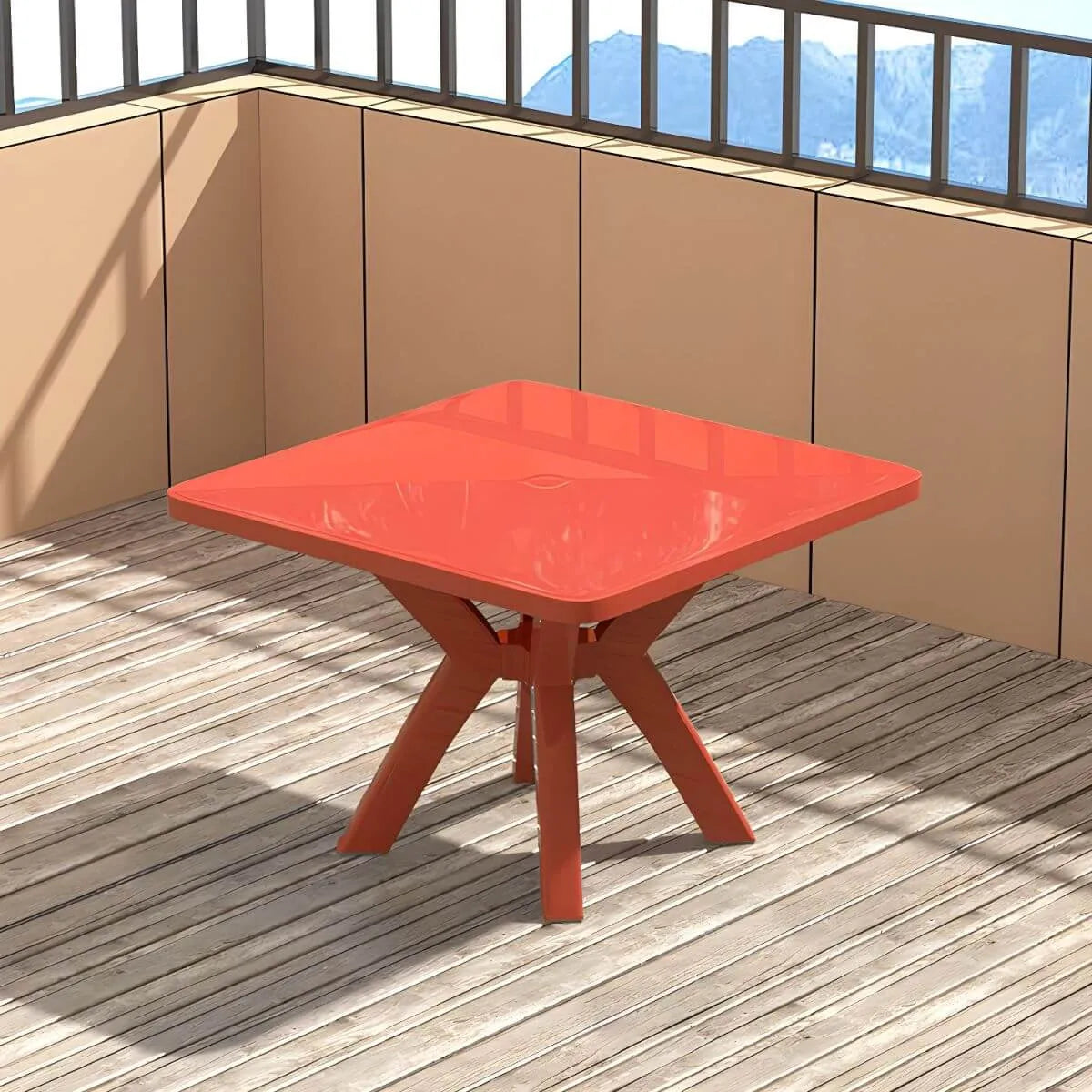 Modern Square Plastic Dining Table for Patio – Waterproof & Umbrella-Ready
