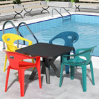 Modern Square Plastic Dining Table for Patio – Waterproof & Umbrella-Ready