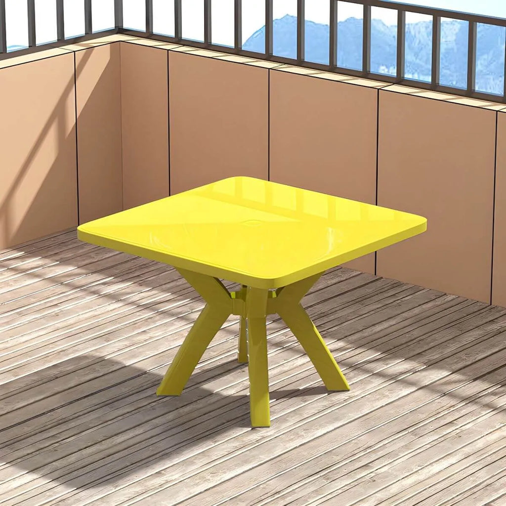 Modern Square Plastic Dining Table for Patio – Waterproof & Umbrella-Ready