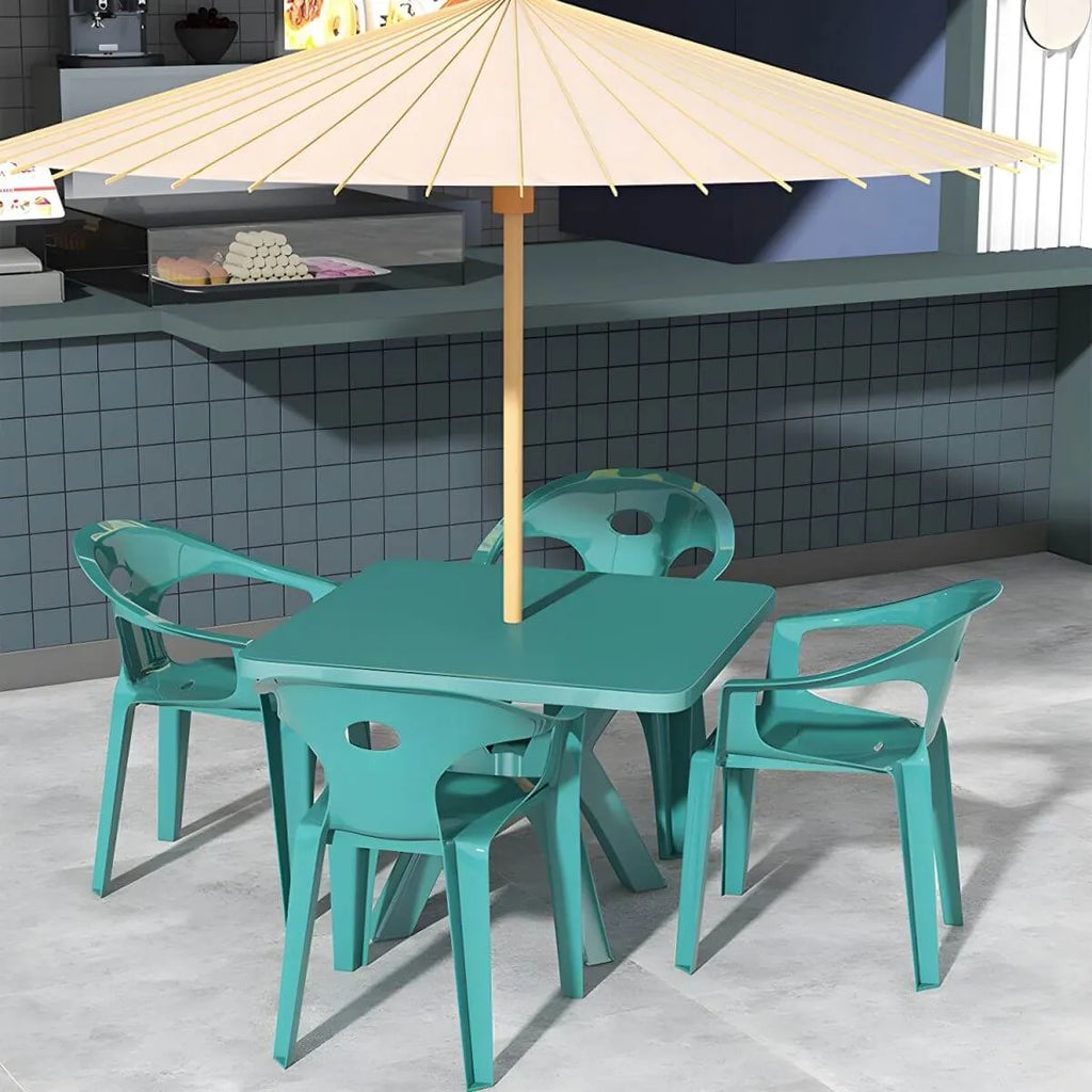 Modern Square Plastic Dining Table for Patio – Waterproof & Umbrella-Ready