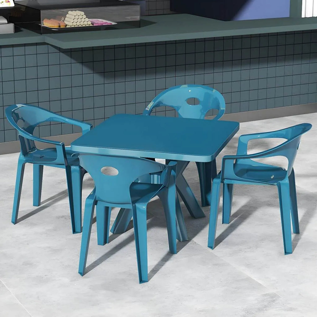 Modern Square Plastic Dining Table for Patio – Waterproof & Umbrella-Ready