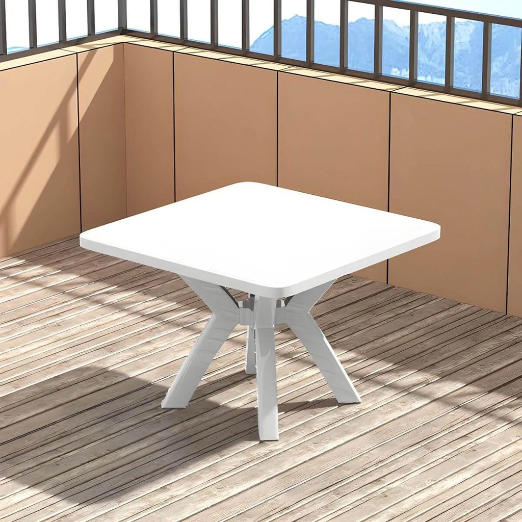 Modern Square Plastic Dining Table for Patio – Waterproof & Umbrella-Ready