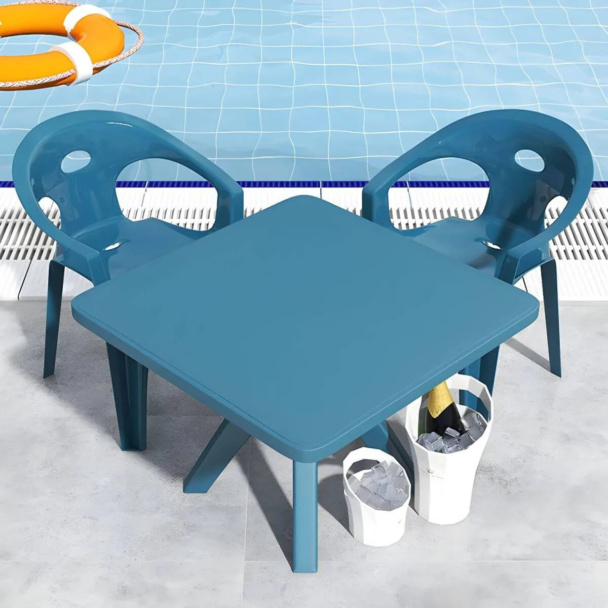 Modern Square Plastic Dining Table for Patio – Waterproof & Umbrella-Ready