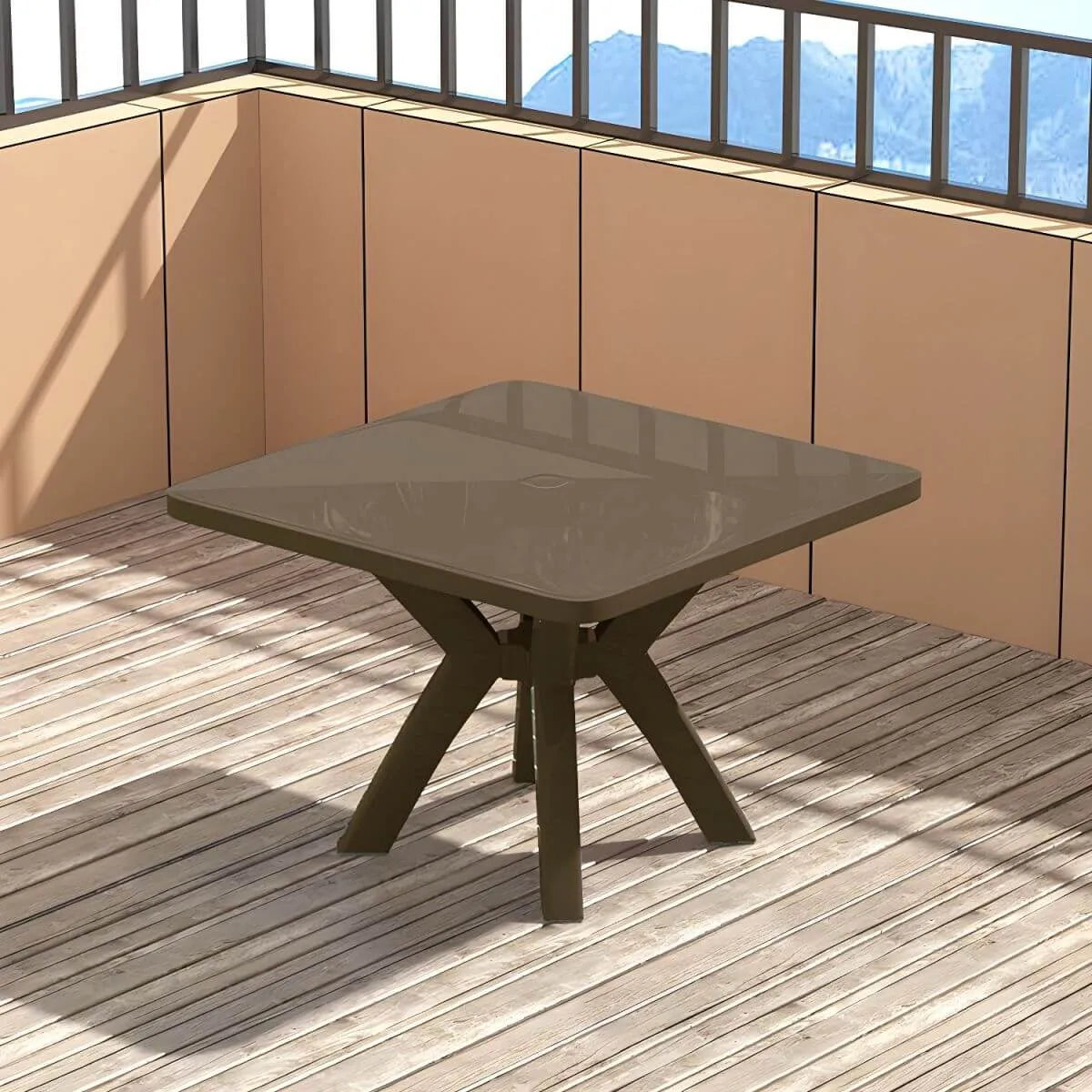 Modern Square Plastic Dining Table for Patio – Waterproof & Umbrella-Ready