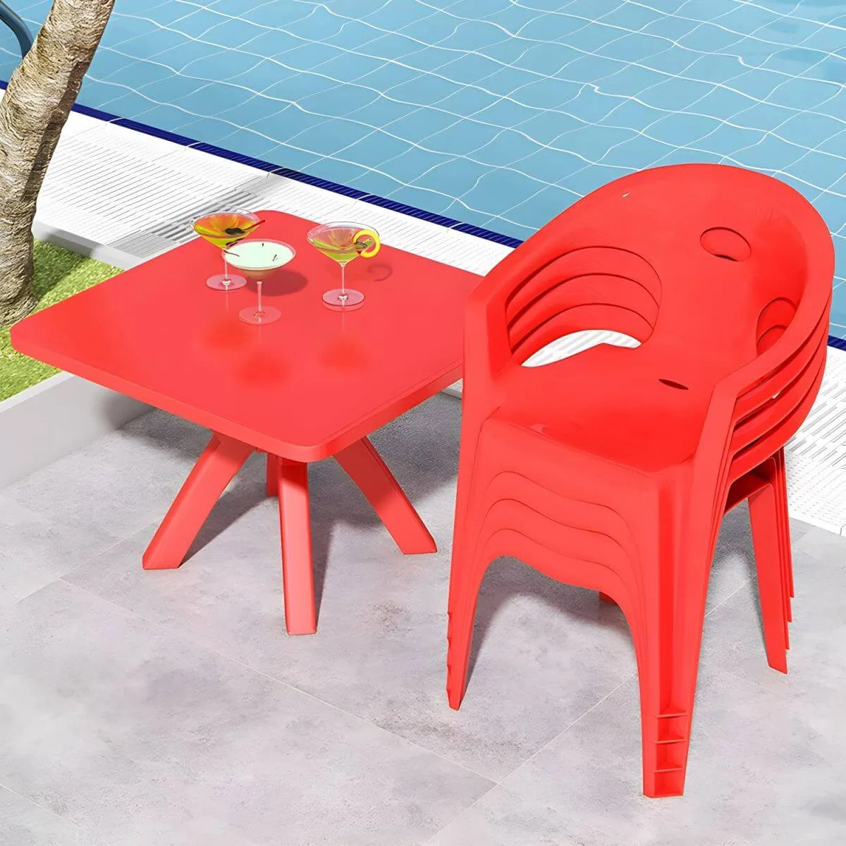 Modern Square Plastic Dining Table for Patio – Waterproof & Umbrella-Ready