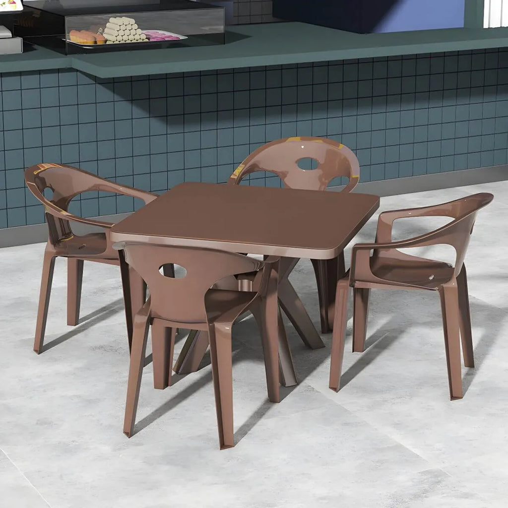 Modern Square Plastic Dining Table for Patio – Waterproof & Umbrella-Ready Main Product Image