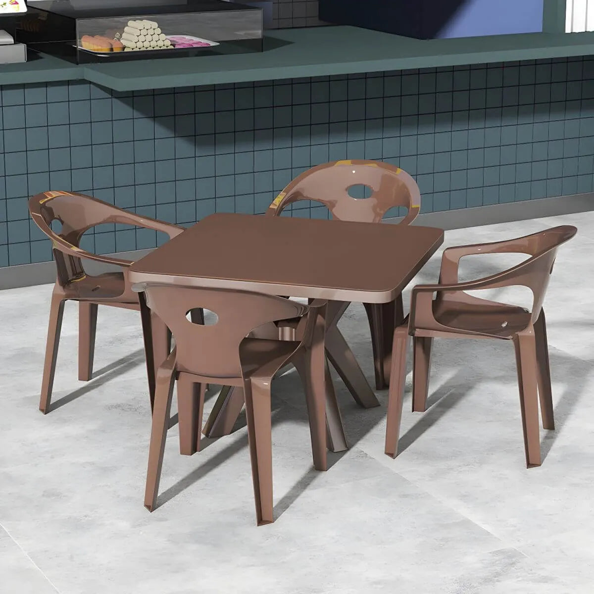 Modern Square Plastic Dining Table for Patio – Waterproof & Umbrella-Ready Main Product Image