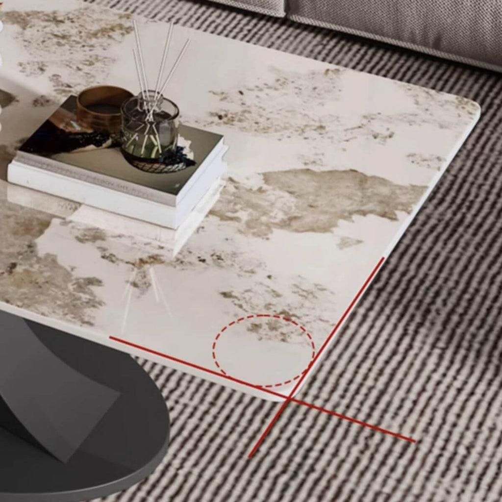 Modern Square/Rectangle Sintered Stone Coffee Table with Abstract Metal Base