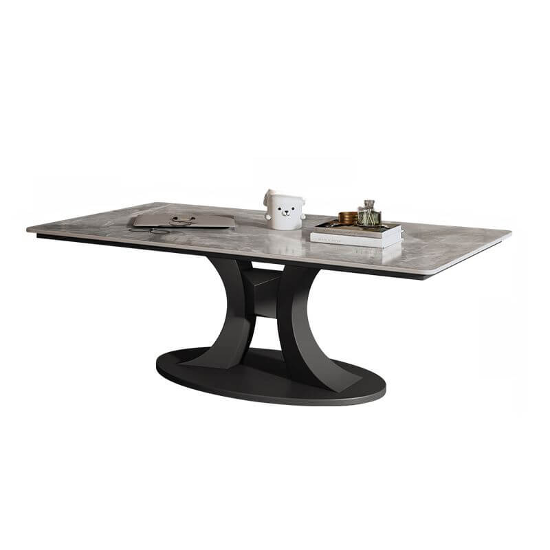 Modern Square/Rectangle Sintered Stone Coffee Table with Abstract Metal Base