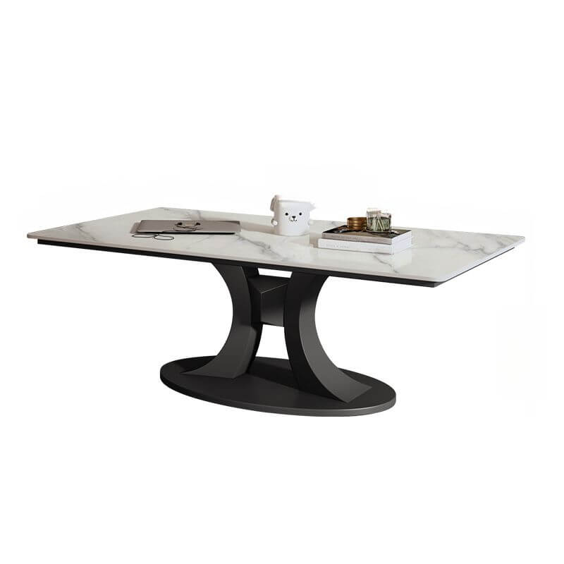 Modern Square/Rectangle Sintered Stone Coffee Table with Abstract Metal Base