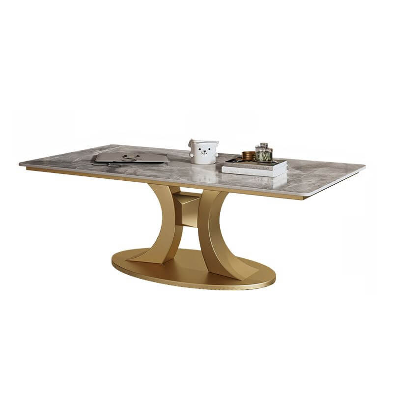 Modern Square/Rectangle Sintered Stone Coffee Table with Abstract Metal Base