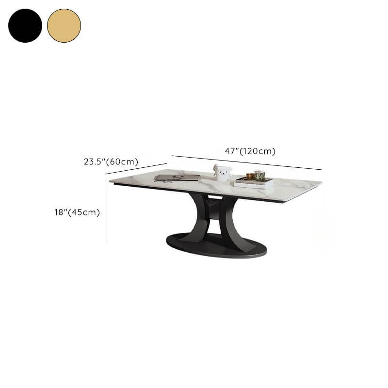 Modern Square/Rectangle Sintered Stone Coffee Table with Abstract Metal Base Dimensions