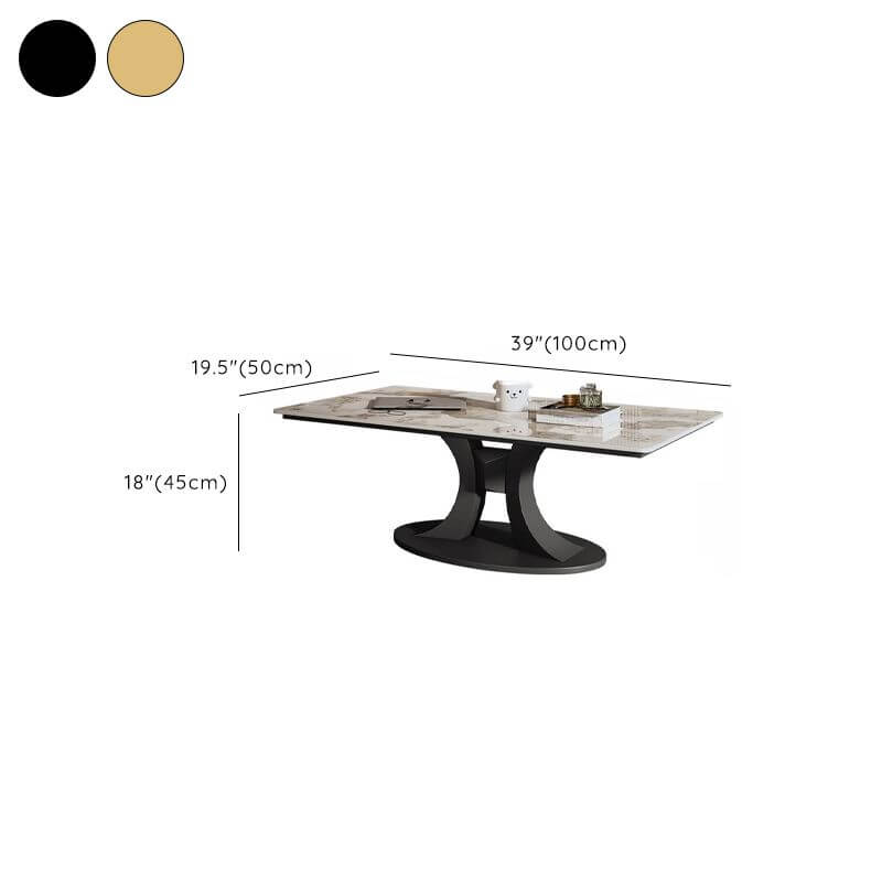 Modern Square/Rectangle Sintered Stone Coffee Table with Abstract Metal Base Dimensions