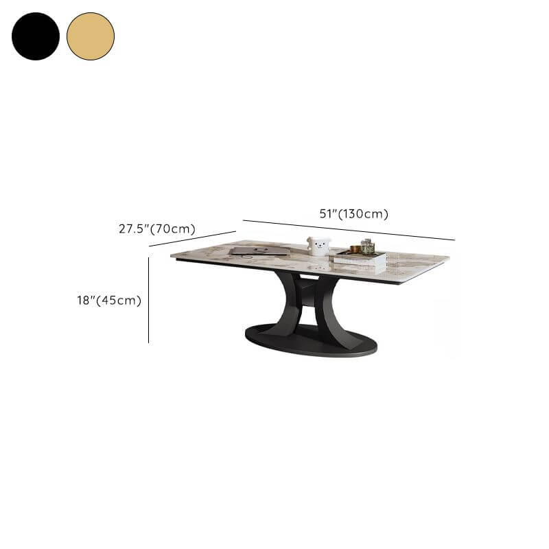 Modern Square/Rectangle Sintered Stone Coffee Table with Abstract Metal Base Dimensions