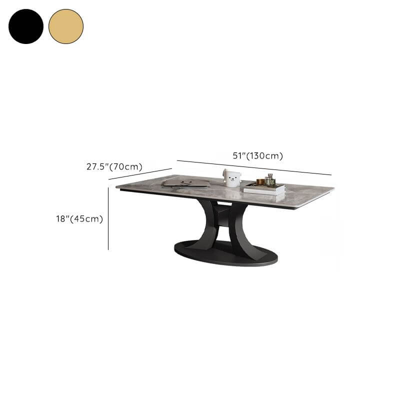 Modern Square/Rectangle Sintered Stone Coffee Table with Abstract Metal Base Dimensions