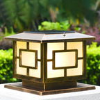Modern Square Solar Outdoor Table Lamp with Geometric Metal Frame