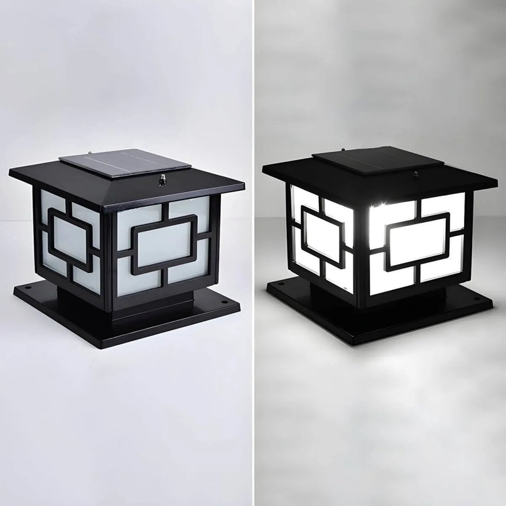 Modern Square Solar Outdoor Table Lamp with Geometric Metal Frame