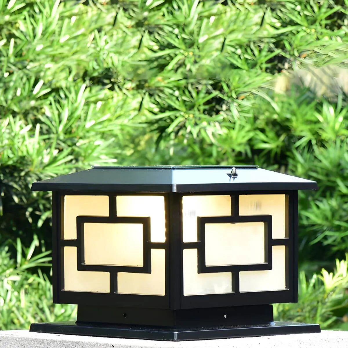 Modern Square Solar Outdoor Table Lamp with Geometric Metal Frame