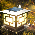 Modern Square Solar Outdoor Table Lamp with Geometric Metal Frame