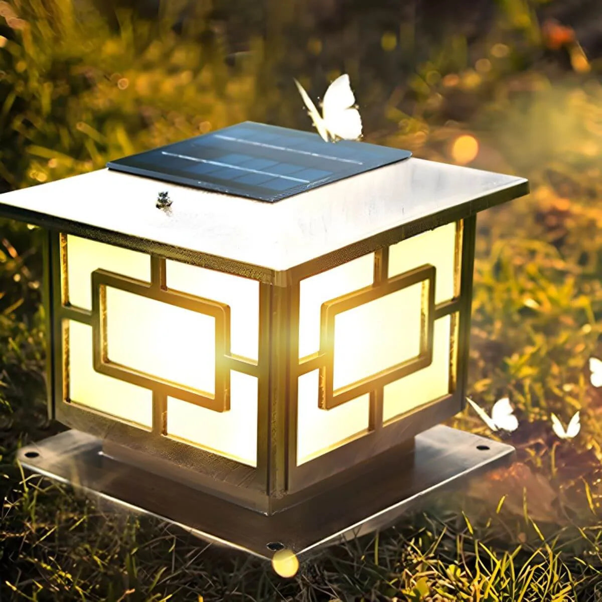 Modern Square Solar Outdoor Table Lamp with Geometric Metal Frame
