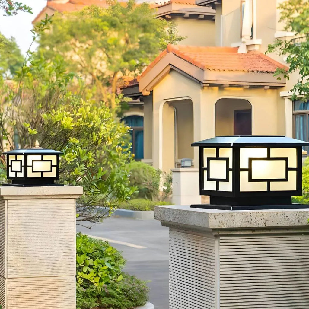 Modern Square Solar Outdoor Table Lamp with Geometric Metal Frame