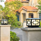 Modern Square Solar Outdoor Table Lamp with Geometric Metal Frame