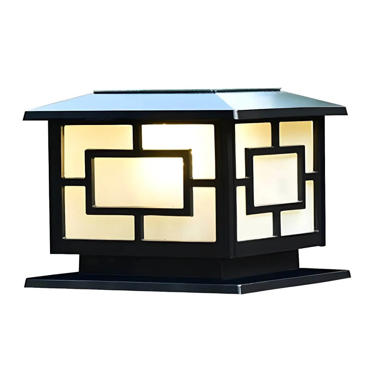 Modern Square Solar Outdoor Table Lamp with Geometric Metal Frame