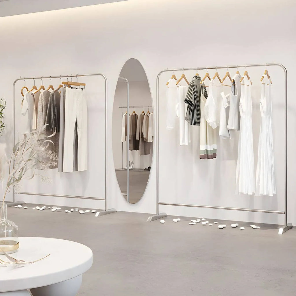 Modern Stainless Steel Free-Standing Coat Rack in Matte Silver