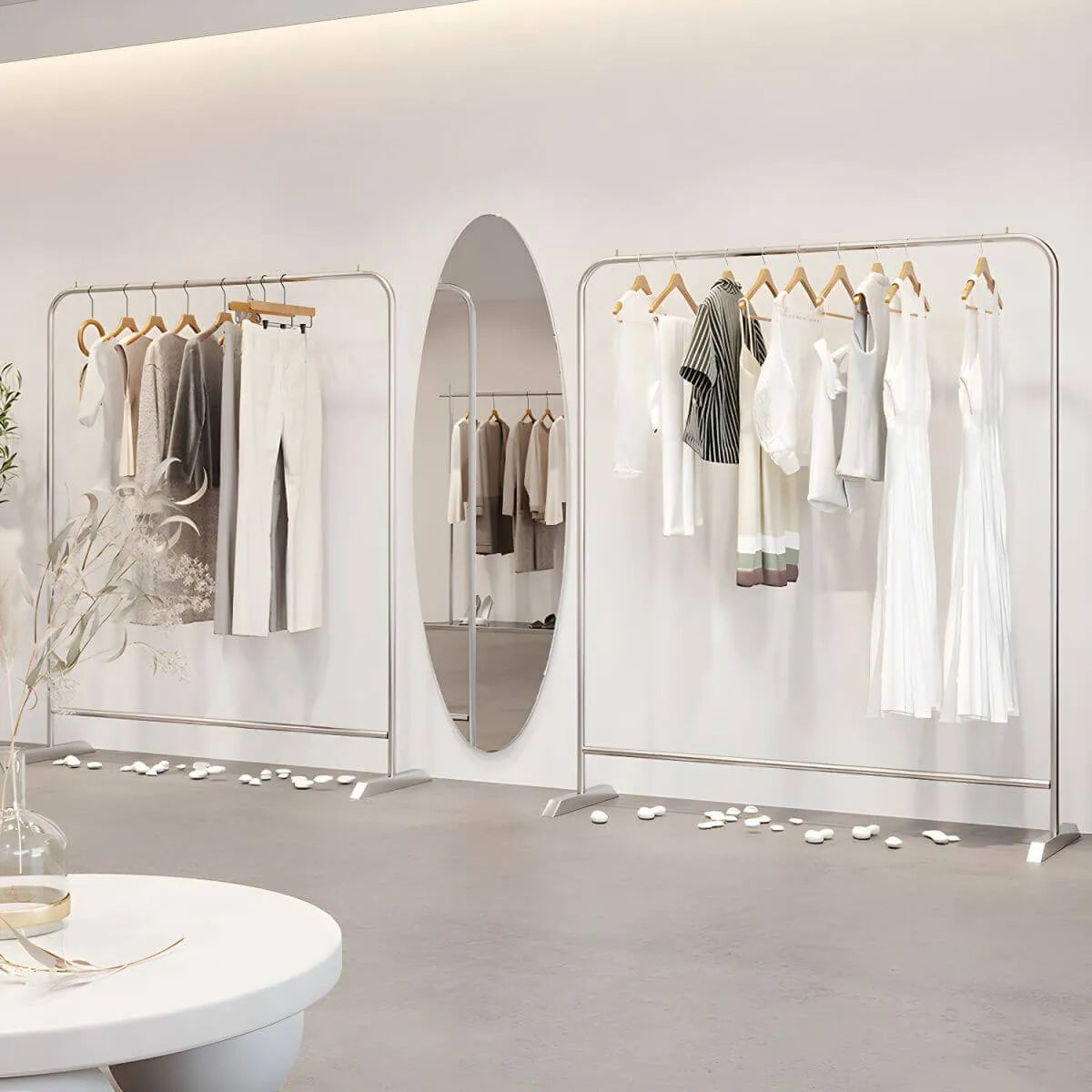 Modern Stainless Steel Free-Standing Coat Rack in Matte Silver
