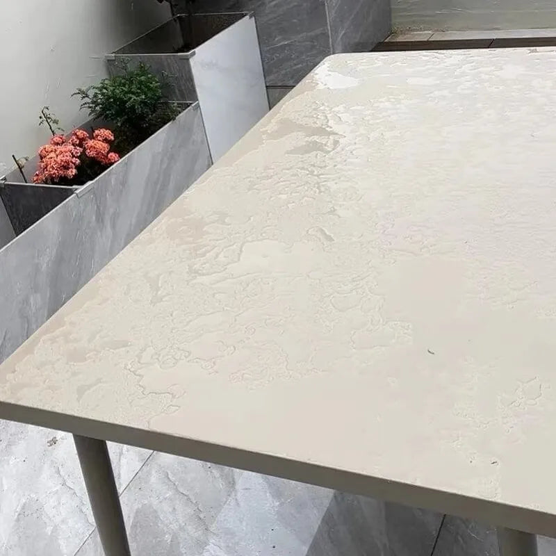 Modern Steel Frame Outdoor Dining Table in Soft Greige
