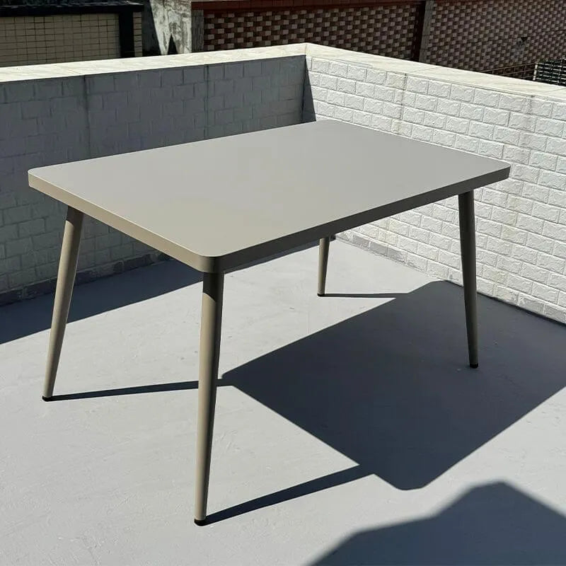 Modern Steel Frame Outdoor Dining Table in Soft Greige