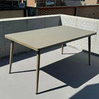 Modern Steel Frame Outdoor Dining Table in Soft Greige