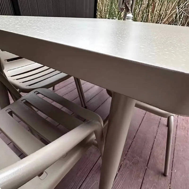 Modern Steel Frame Outdoor Dining Table in Soft Greige