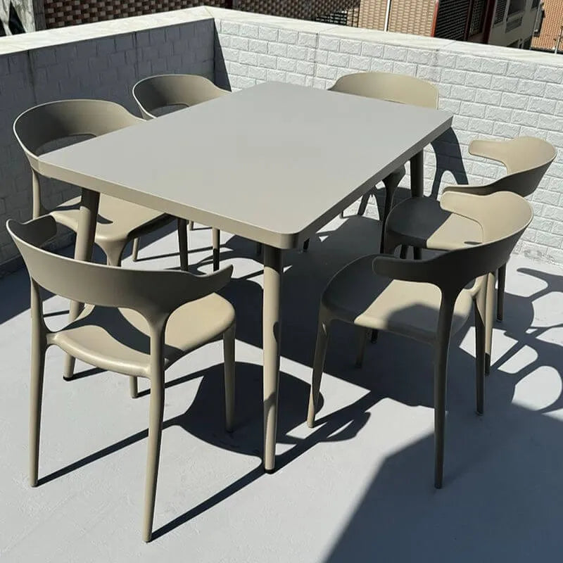 Modern Steel Frame Outdoor Dining Table in Soft Greige Main Product Image