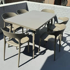 Modern Steel Frame Outdoor Dining Table in Soft Greige Main Product Image